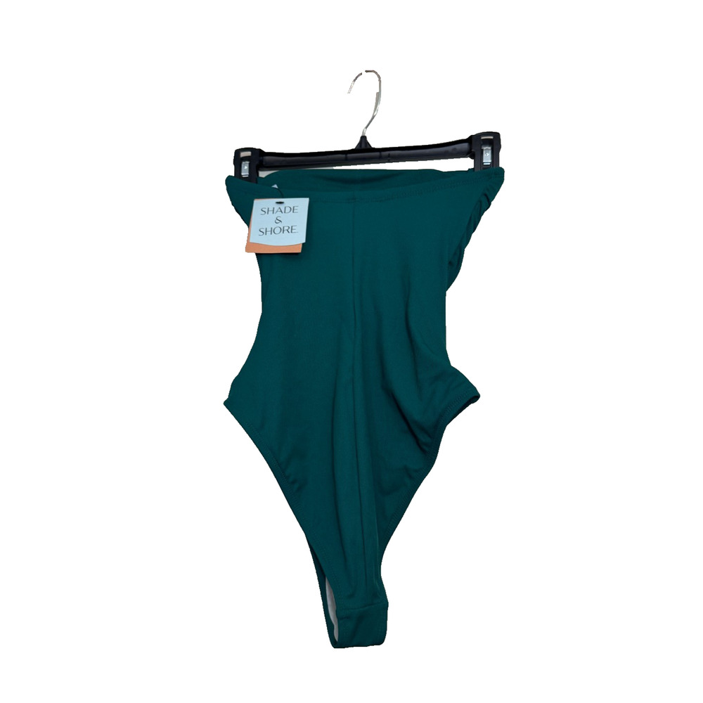 Shade & Shore Women's Ribbed High Leg Bandeau One Piece Swimsuit Green XS NWT - Picture 4 of 7
